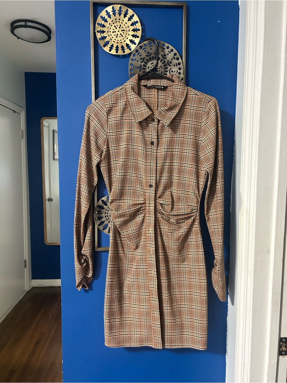 Zara Brown Plaid Button-Front Suit Jacket